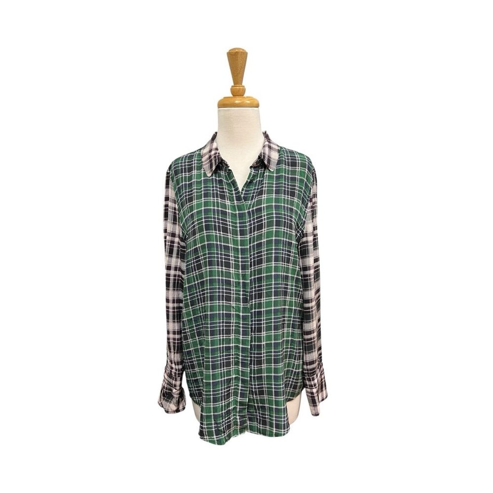 Equipment Holly Colorblock Plaid Silk Shirt Size S Small Green